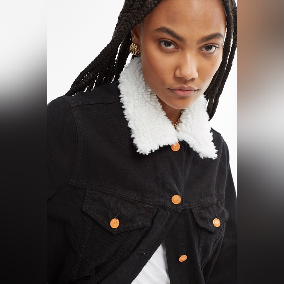 NWT Le Distresse Black Denim And Shearling jacket - Picture 1 of 5